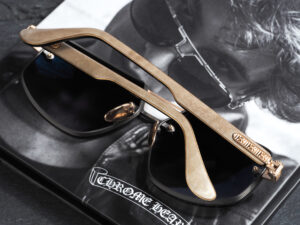 Chrome Hearts glasses Chrome Hearts Sunglasses LOVE ROB – MATTE GOLD PLATEDBARNWOOD EBONYPIANO VARNISH 2 300x225 1